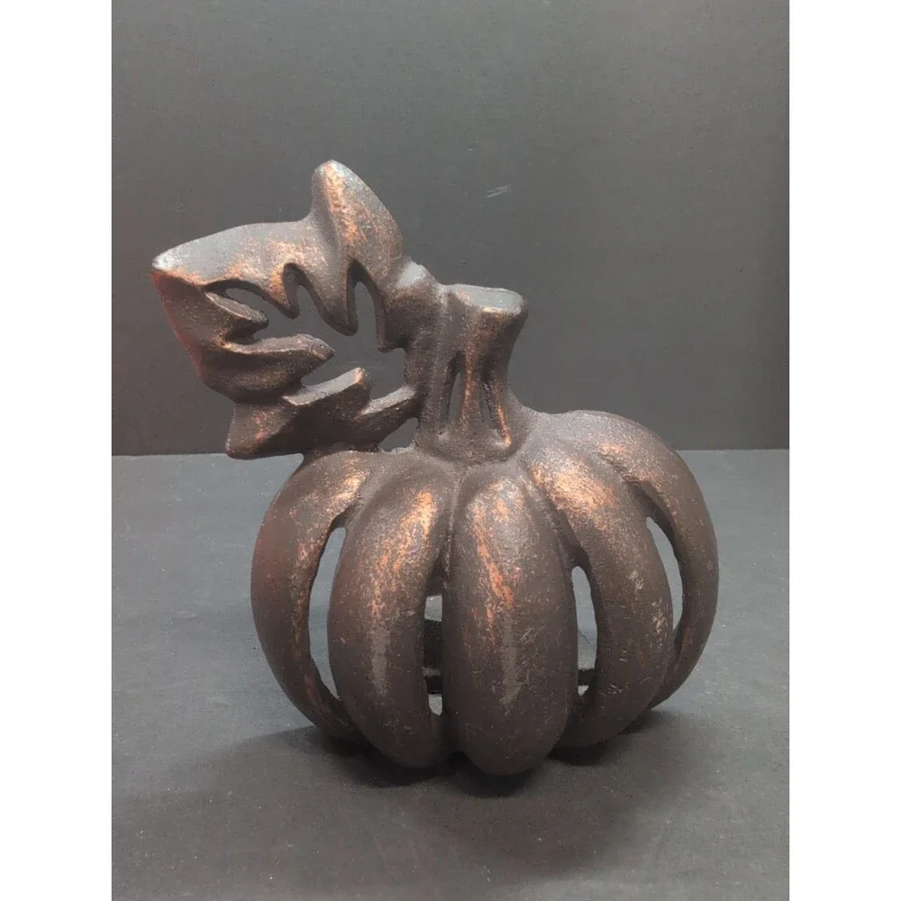 Cast Iron Pumpkin Tea Light Candle Holder Fall Holiday Halloween